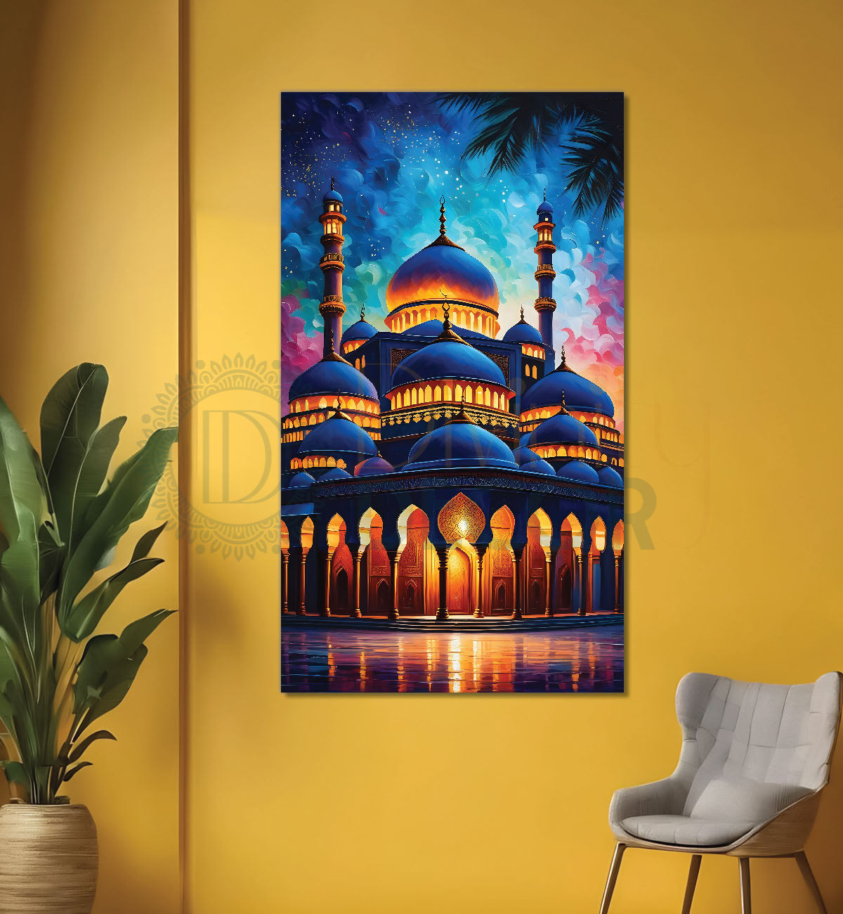 Islamic mosque with colourful background modern art - Islamic paintings-V-10