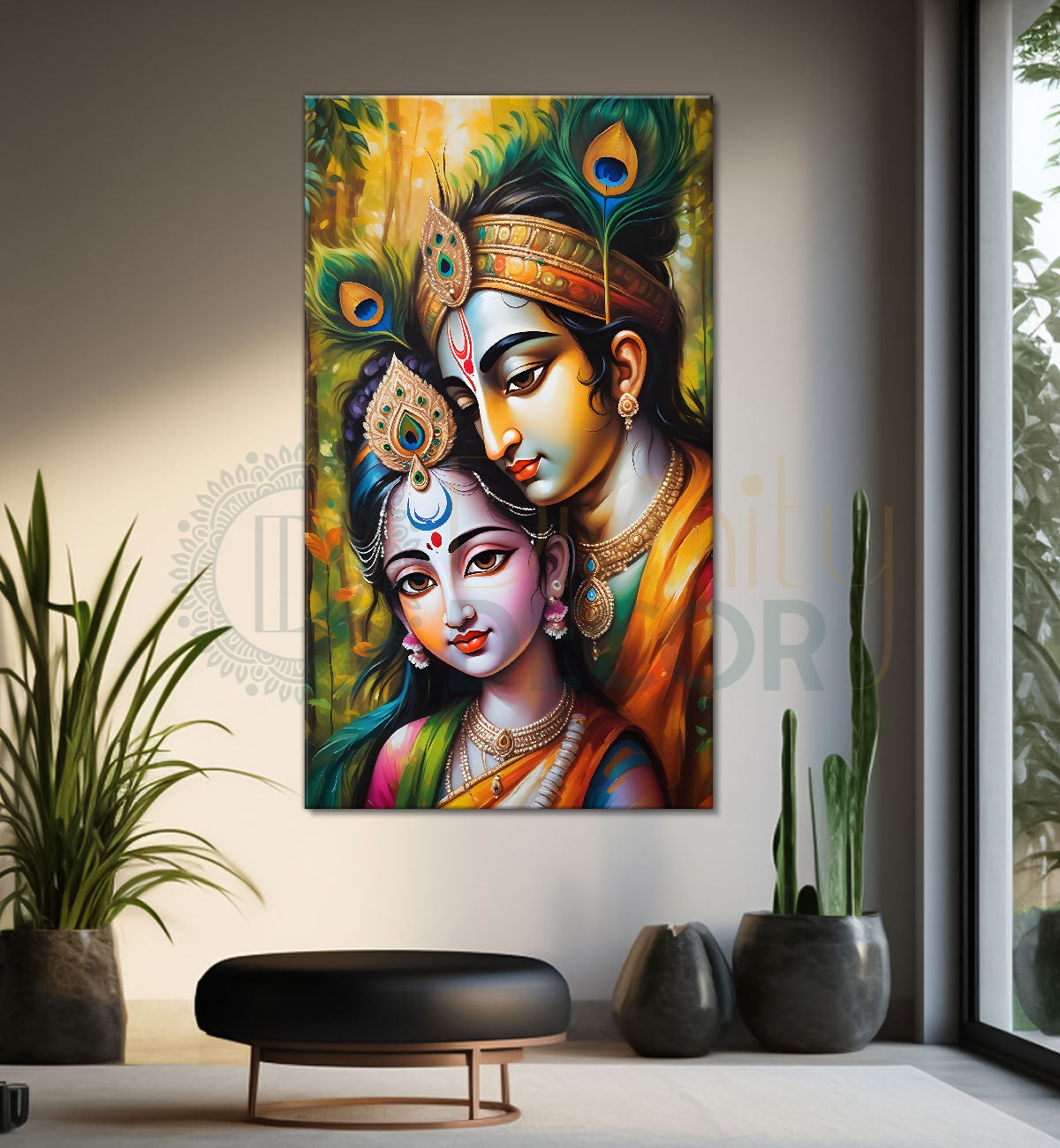 Krishna with radha in yellow background textured art Canvas Painting - Design - Krishna-V-10