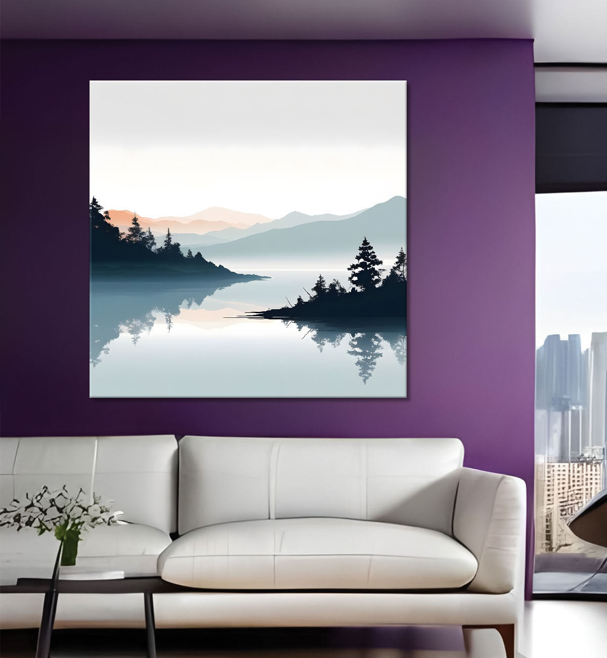 Mountains with river and trees water colour painting 24X24 - Nature Art -S-110