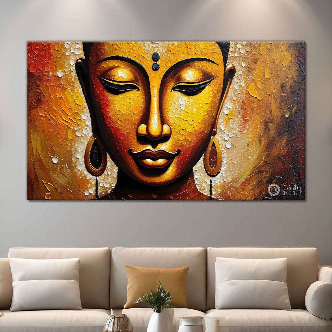 Woman face in golden textured art Canvas Painting - Design - Modern-L-111
