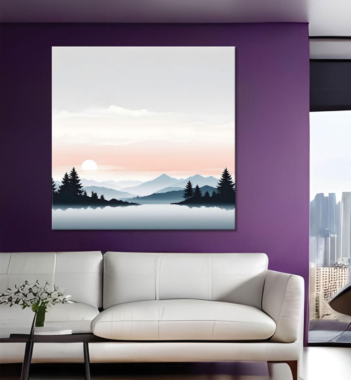 Mountains with river and trees water colour painting  24X24- Nature Art -S-111