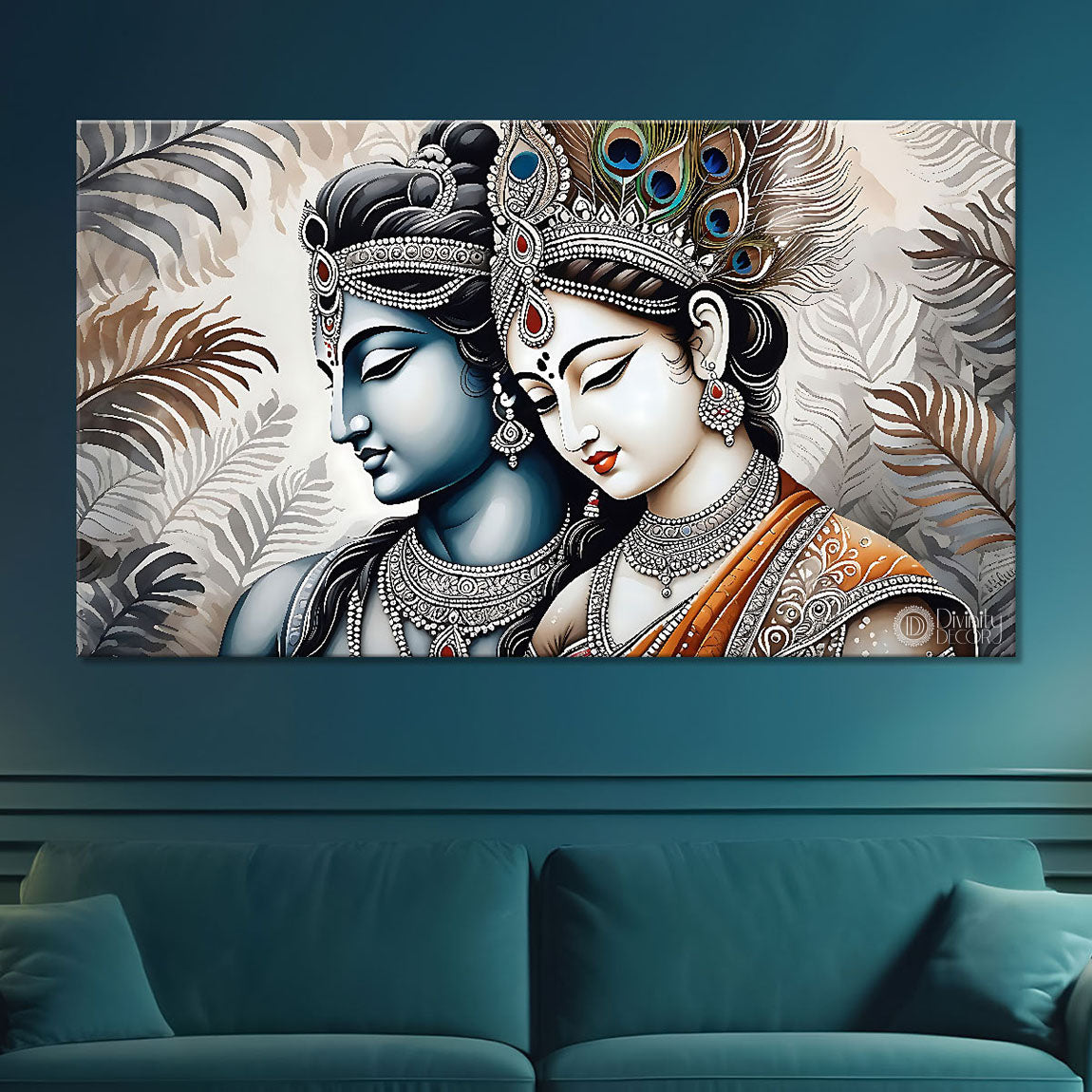 Krishna and Radha with off white background painting Canvas Painting - Design - Krishna-113