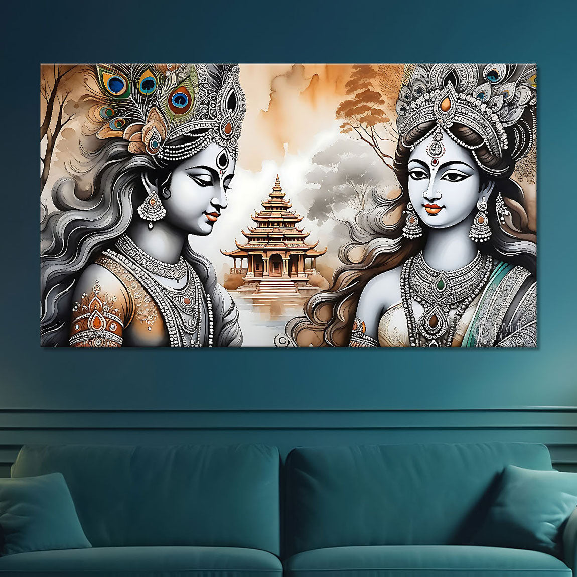 Krishna and Radha with off white background painting Canvas Painting - Design - Krishna-114