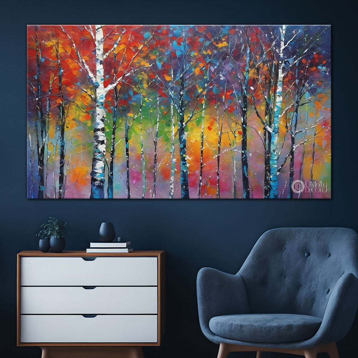Colorful trees in textured natural art Canvas Painting - Nature Art -114