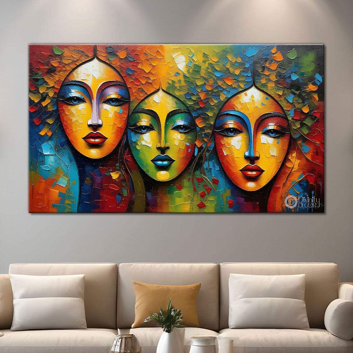 Women faces textured art Canvas Painting - Design - Modern-L-114