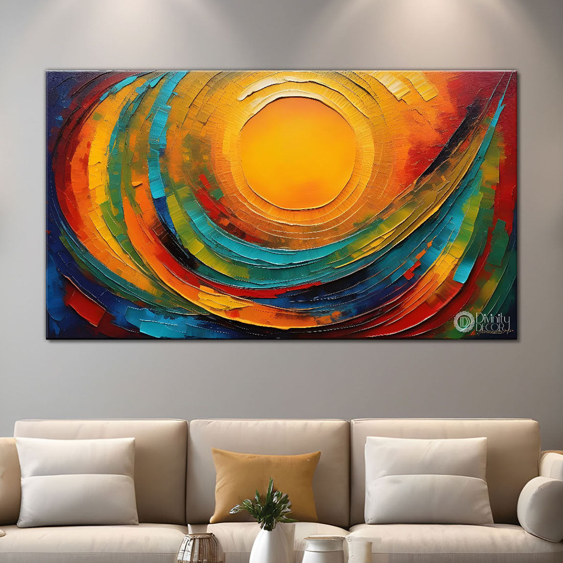 Sunrise textured modern art Canvas Painting - Design - Modern-L-115