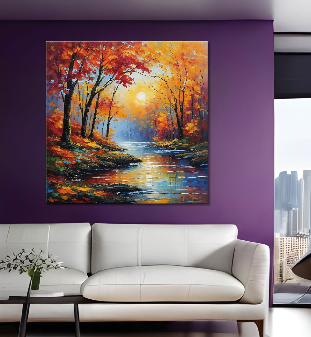 Colourful trees and lake painting  24X24  - Nature Art -S-115