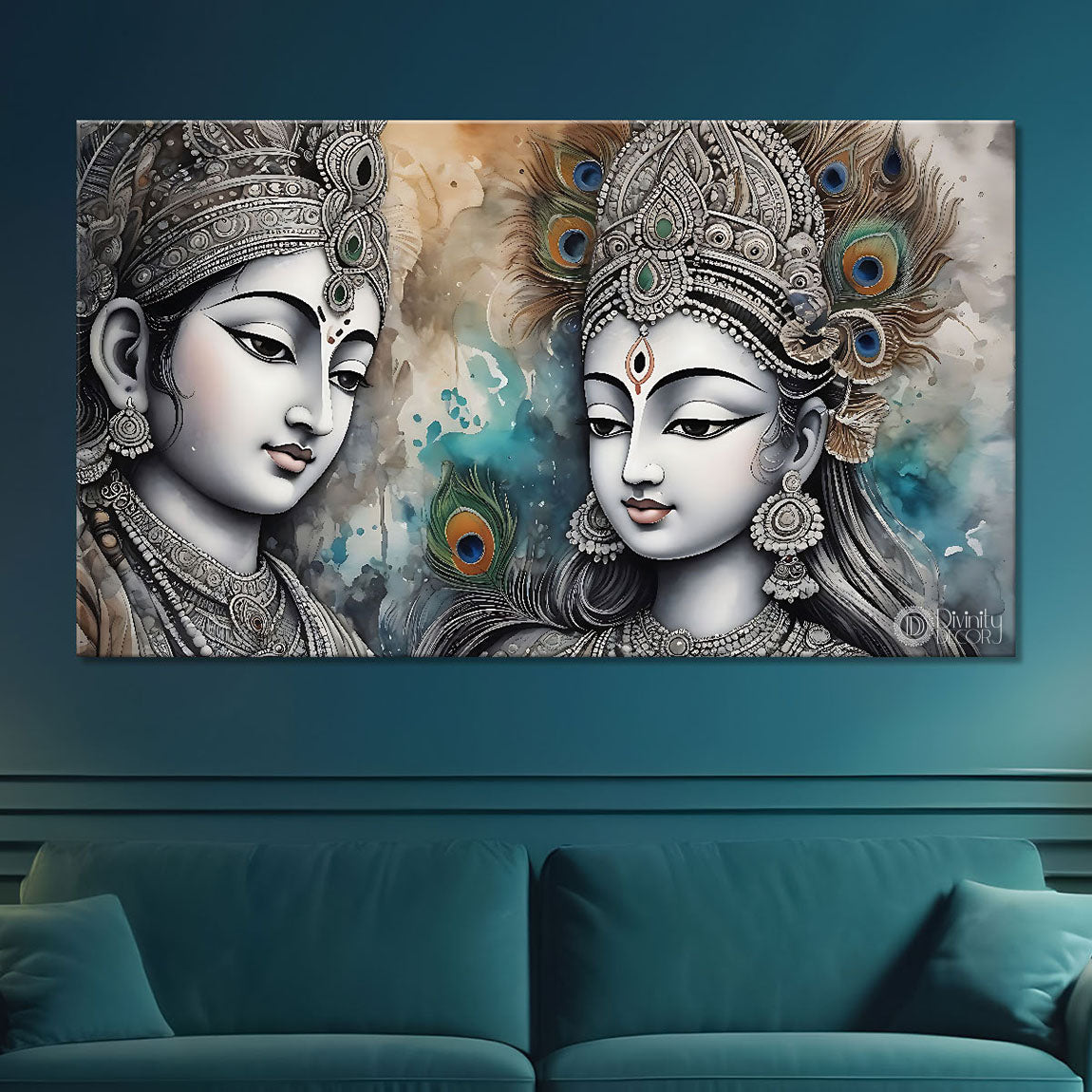 Krishna and Radha with off white background painting Canvas Painting - Design - Krishna-117