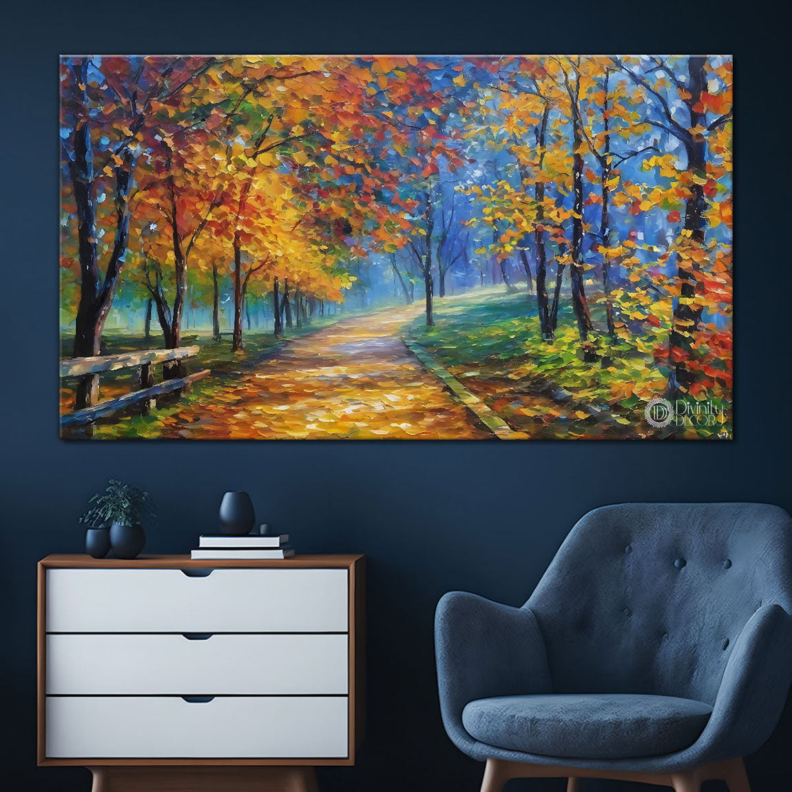 Colorful trees in textured water color painting Canvas Painting - Nature Art -117