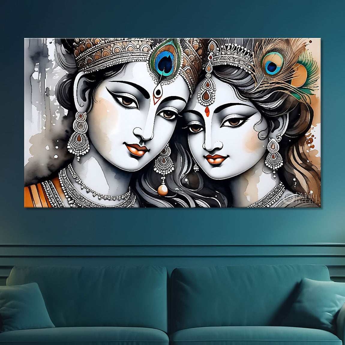Krishna and Radha with off white background painting Canvas Painting - Design - Krishna-118
