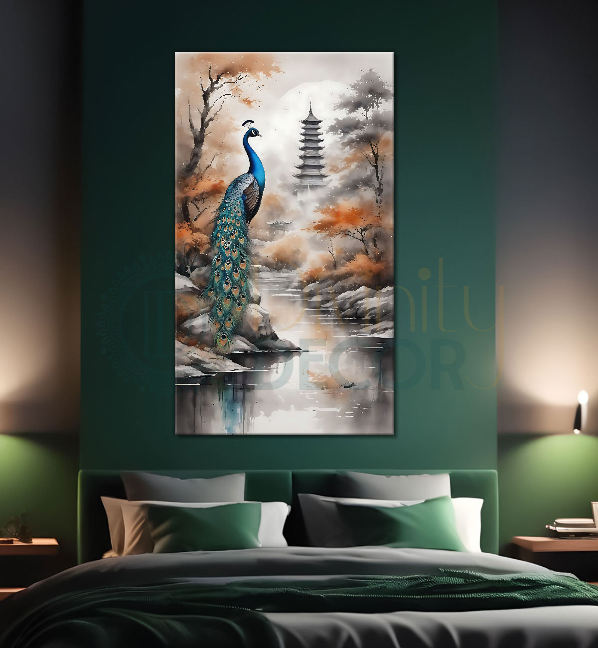 Peacock on branch with light background modenr art - Design - Peacock-V-11