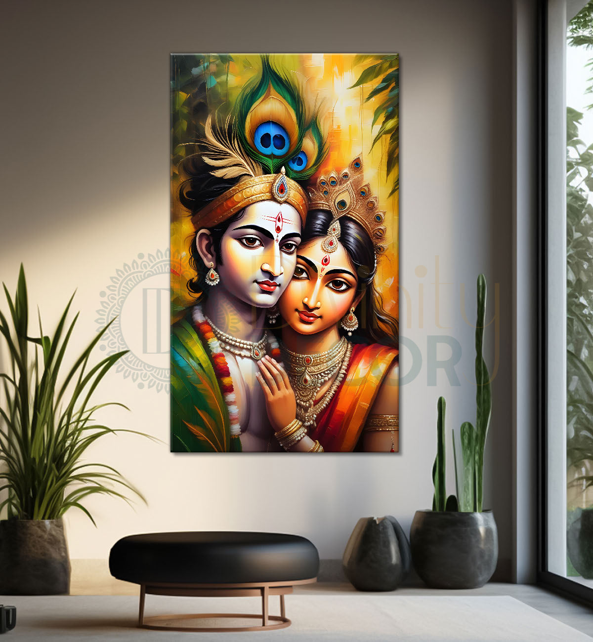 Krishna with radha in yellow background textured art Canvas Painting - Design - Krishna-V-11