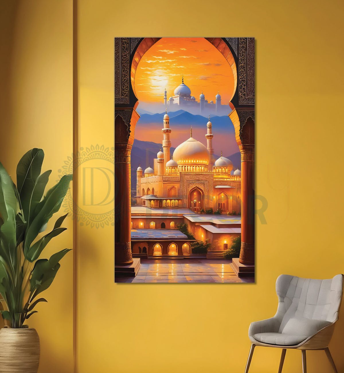 Islamic mosque with colourful background modern art  - Islamic paintings-V-11