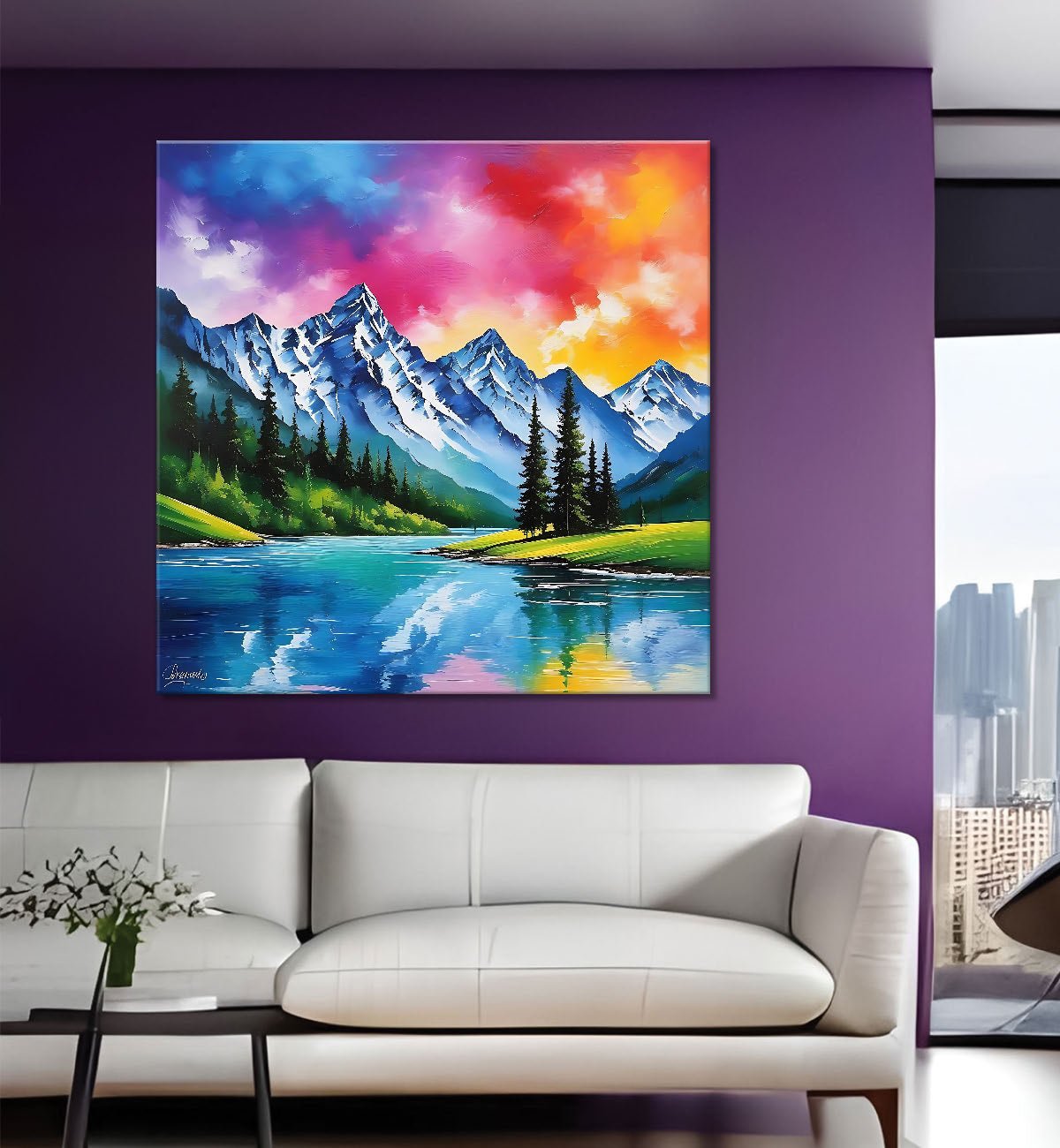 Mountains with river and sky painting 24X24 - Nature Art -S-120