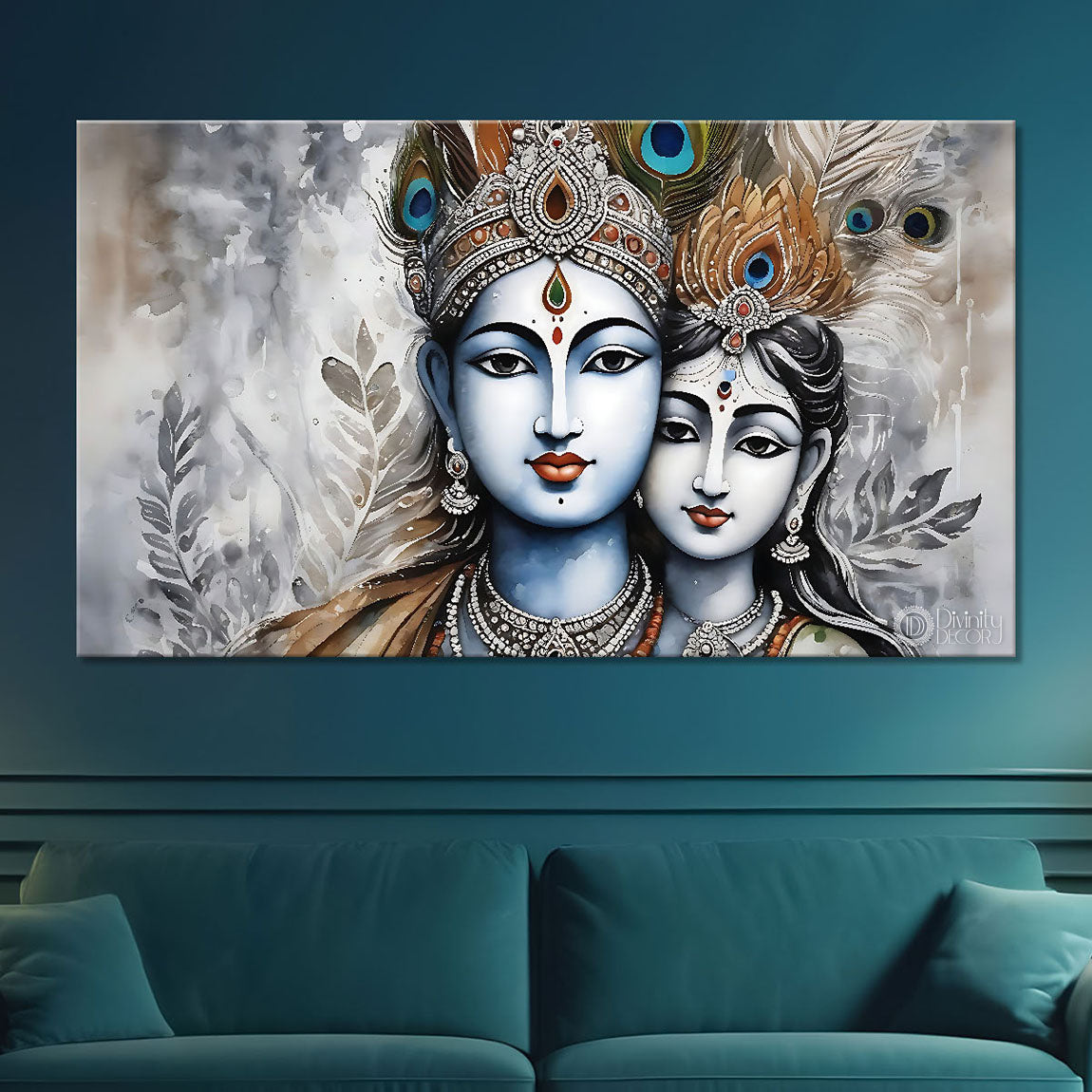 Krishna and Radha with off white background painting Canvas Painting - Design - Krishna-121