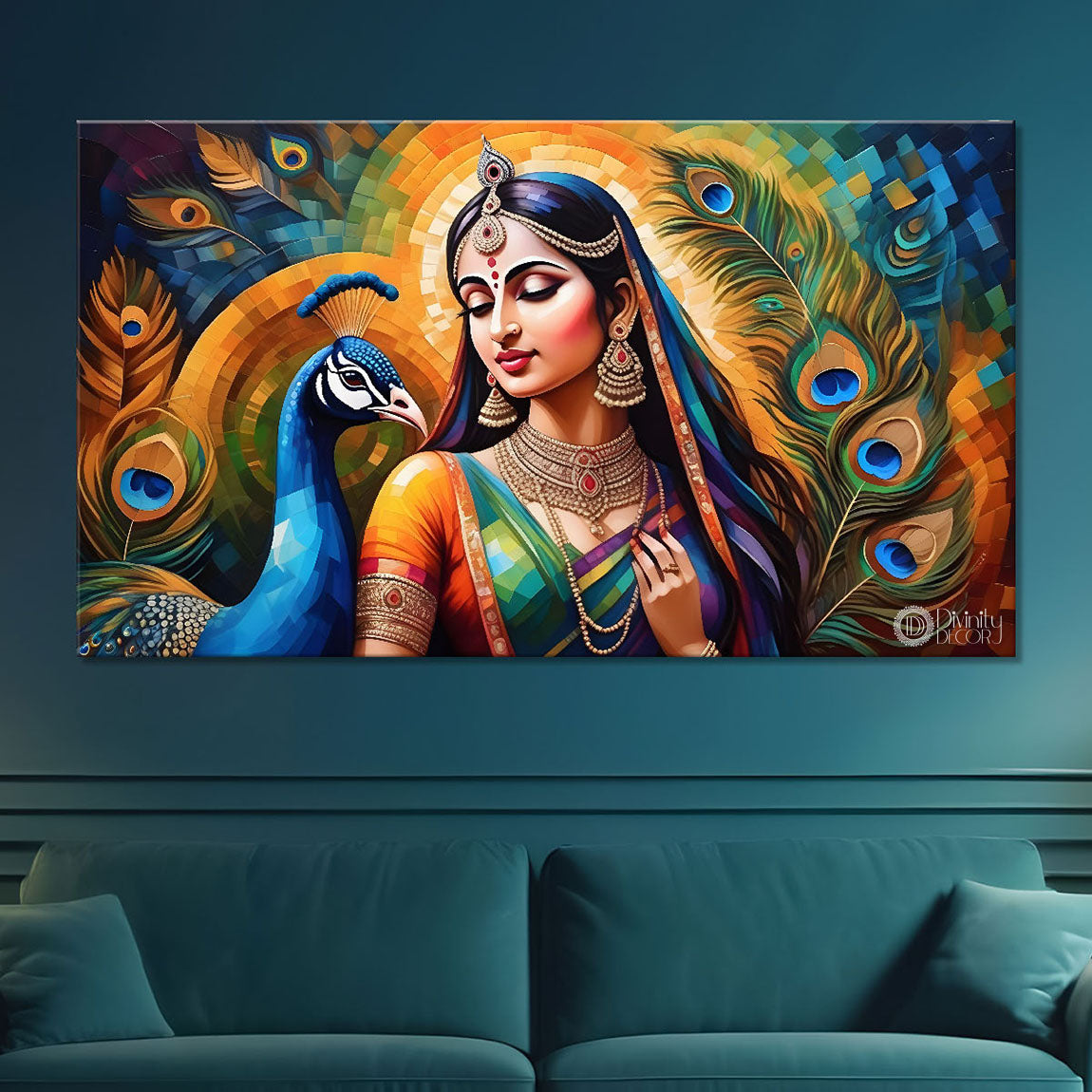 Radha rani with peacock painting Canvas Painting - Design - Krishna-122