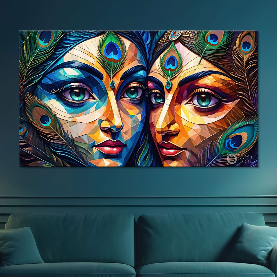 Krishna and Radha with colorful background painting Canvas Painting - Design - Krishna-123