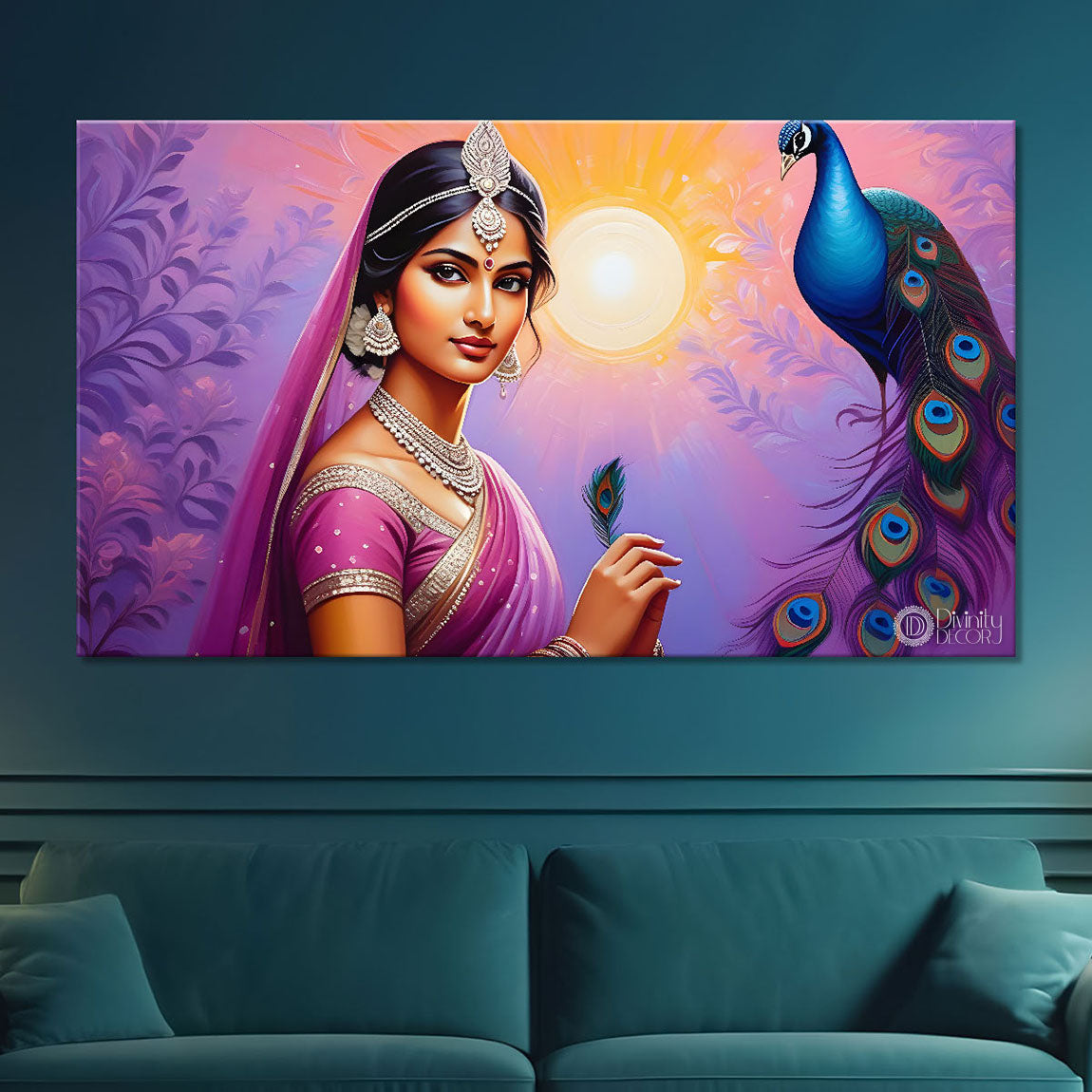 Radha rani with peacock painting Canvas Painting - Design - Krishna-124