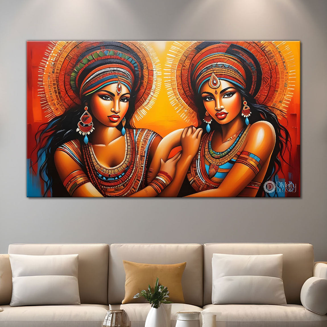 Two tribal ladies textured painting Canvas Painting - Design - Modern-L-125