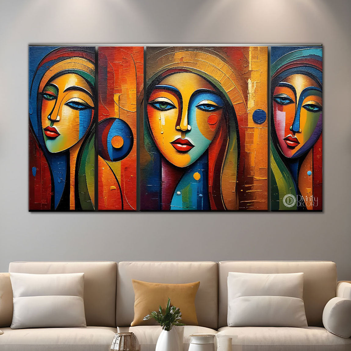 Women faces modern textured art Canvas Painting - Design - Modern-L-126