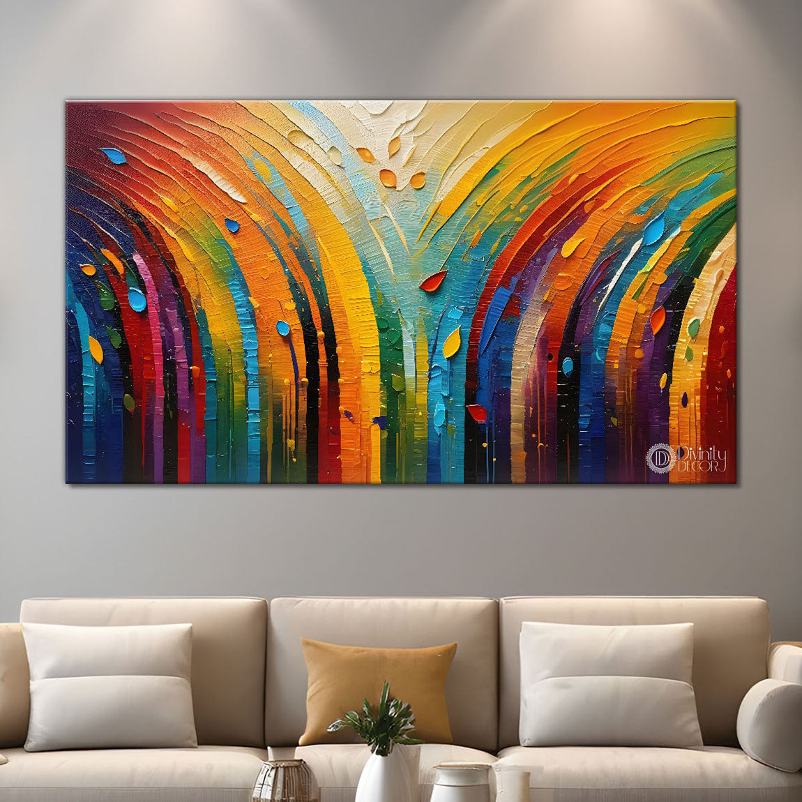 Modern art in rainbow colors Canvas Painting - Design - Modern-L-127