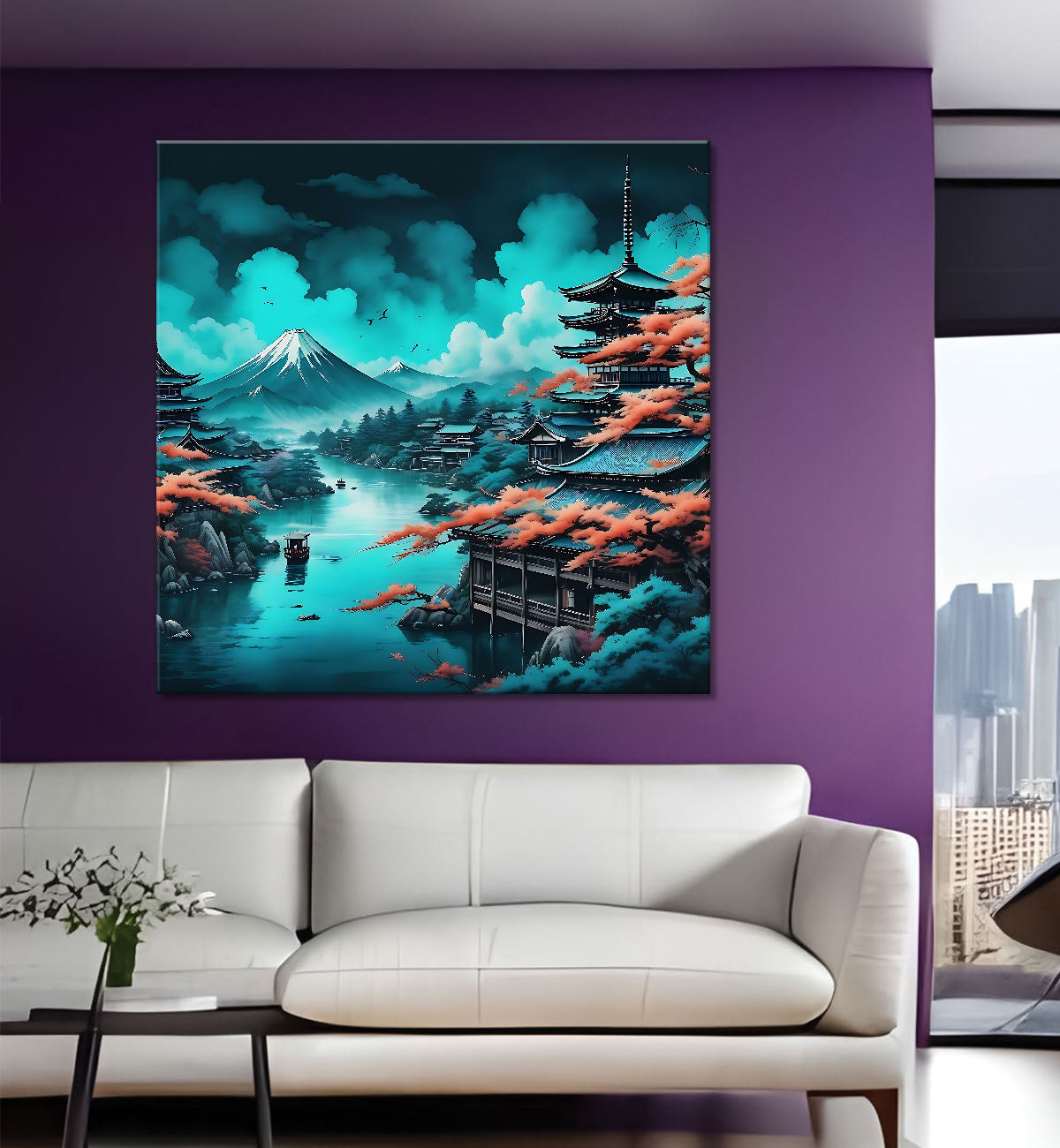 Mountains with trees painting   24X24 - Nature Art -S-127