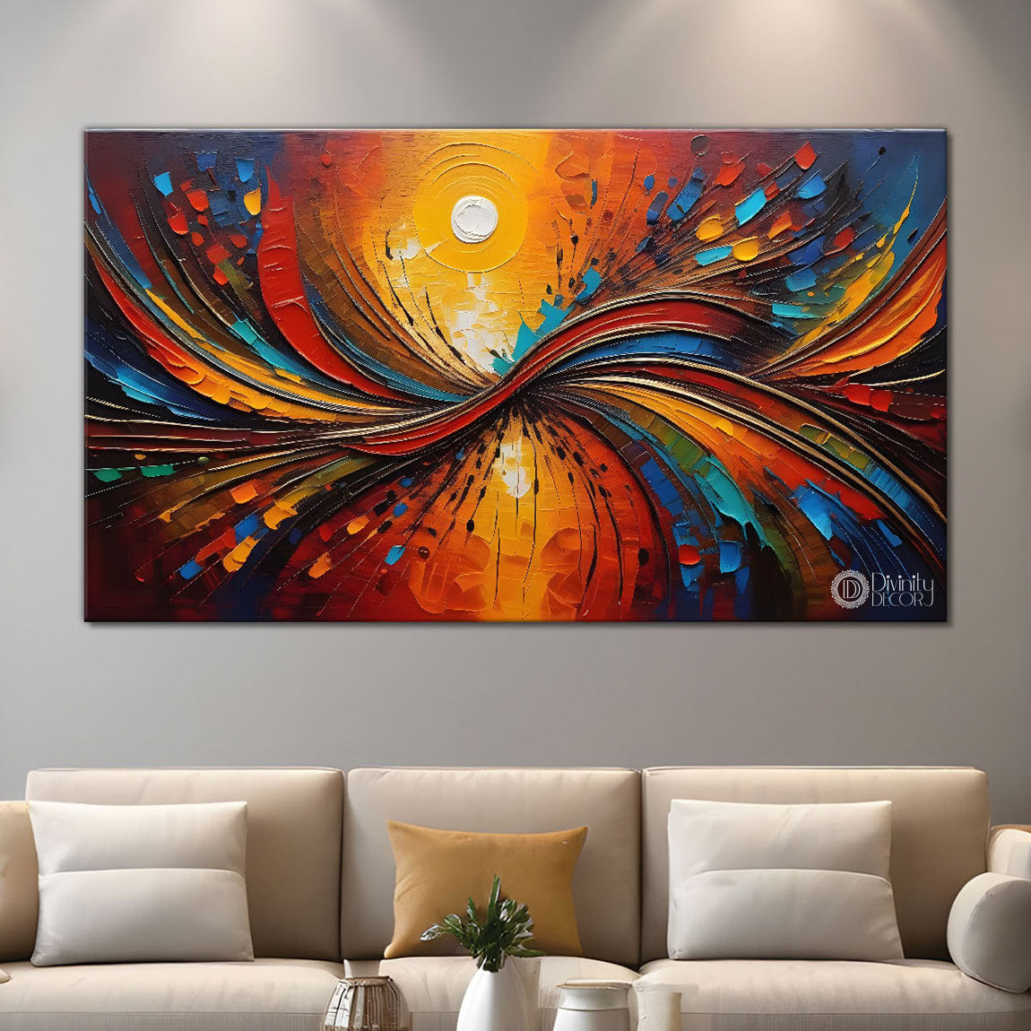 Sunrise view with waves textured art Canvas Painting - Design - Modern-L-128