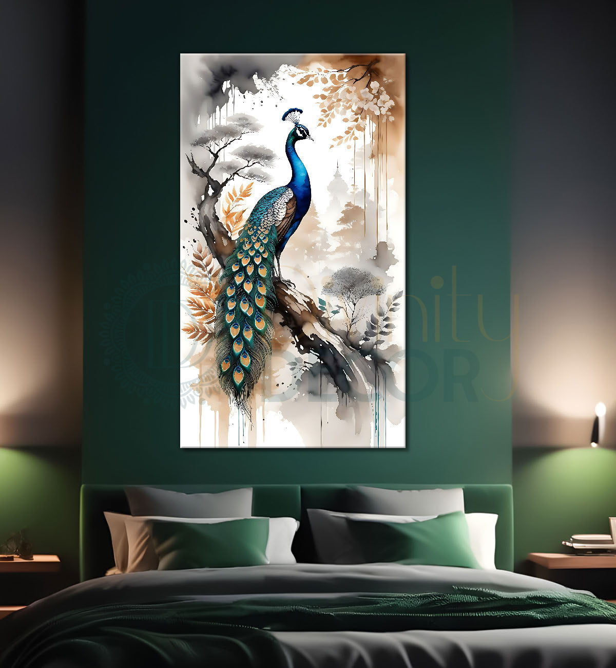 Peacock on branch with light background modenr art - Design - Peacock-V-12