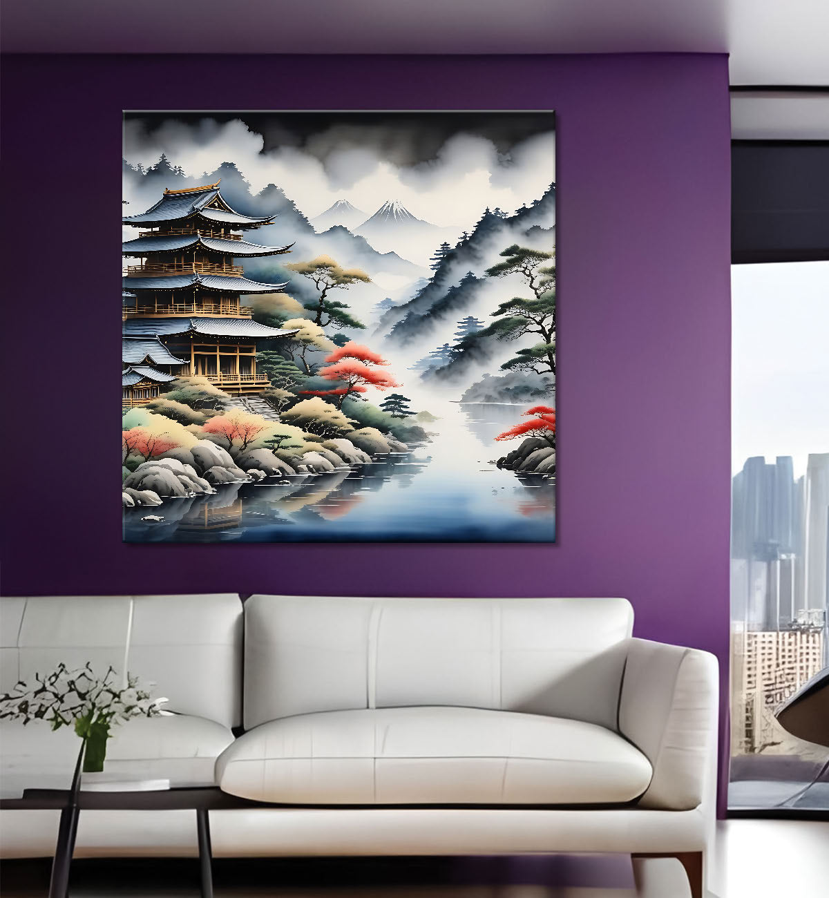 mountains with river painting  24X24 - Nature Art -S-132