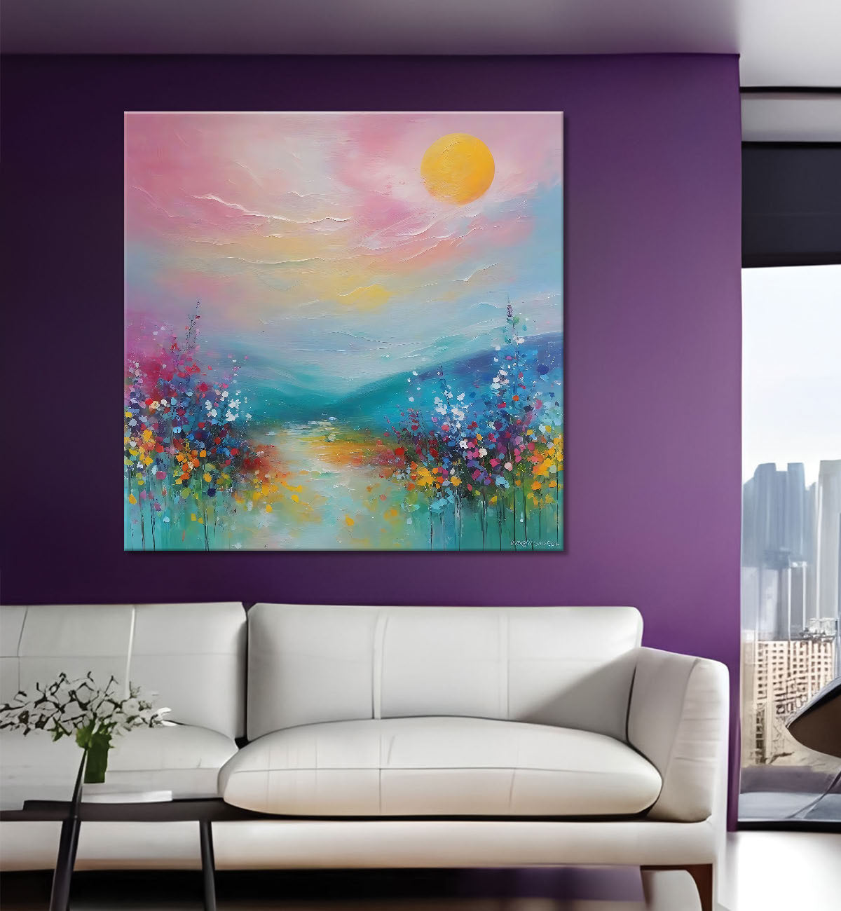 Mountains with colourful water painting 24X24 - Nature Art -S-133