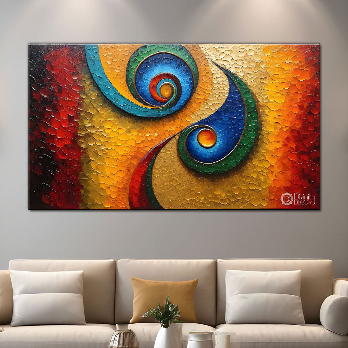 Two leaves textured modern art Canvas Painting - Design - Modern-L-136