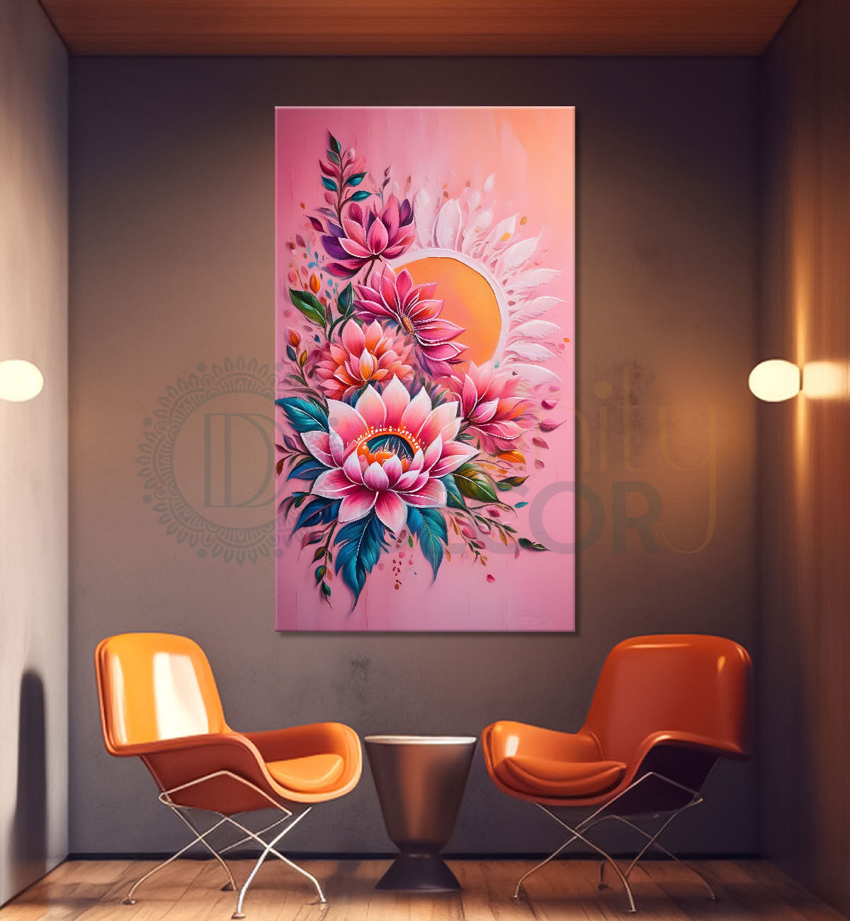 Pink flowers in pink textured background painting- Flower-V-137