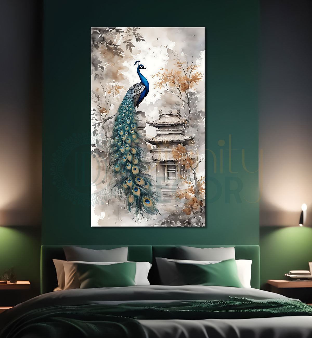 Peacock on branch with light background modenr art  - Design - Peacock-V-13