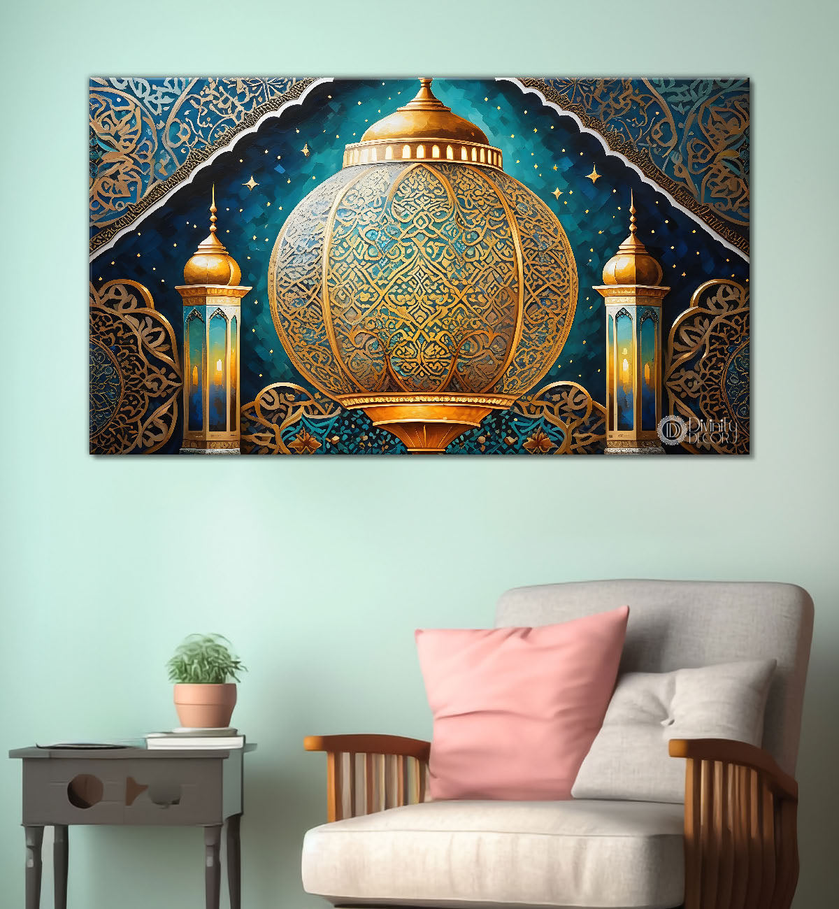 Islamic mosque in golden and aqua color painting Canvas Painting - Islamic paintings - 14