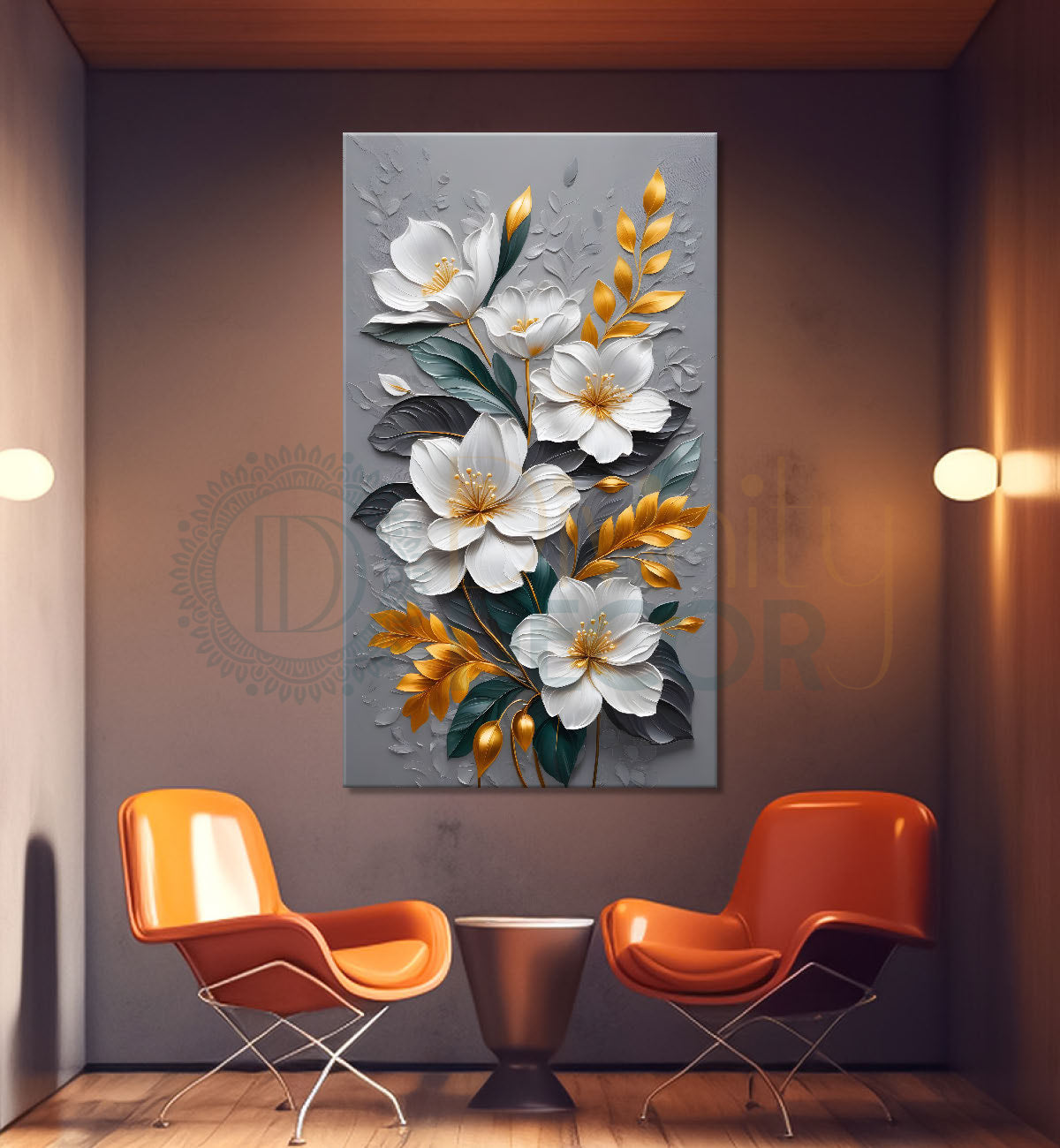 Colourful flowers in grey textured background painting- Flower-V-141