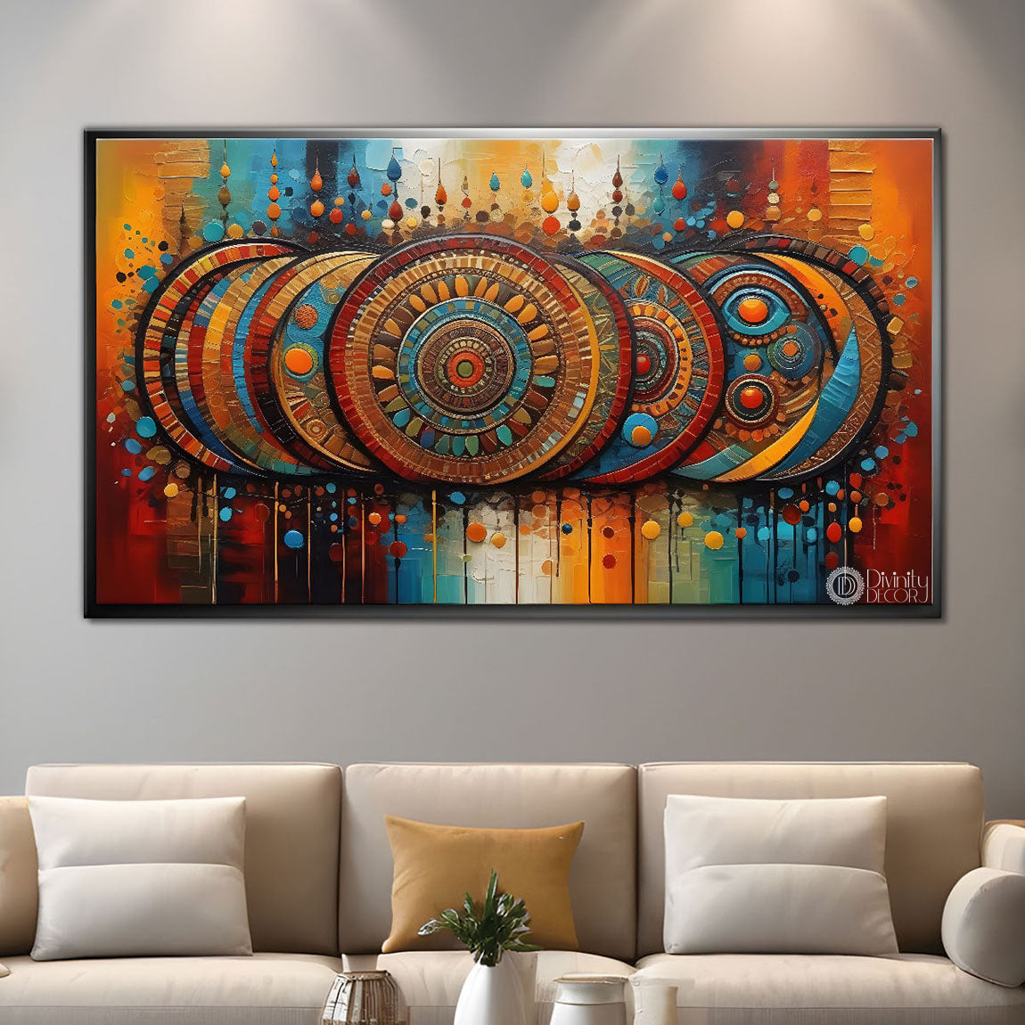 Colorful modern art with patterned rings Canvas Painting - Design - Modern-L-140