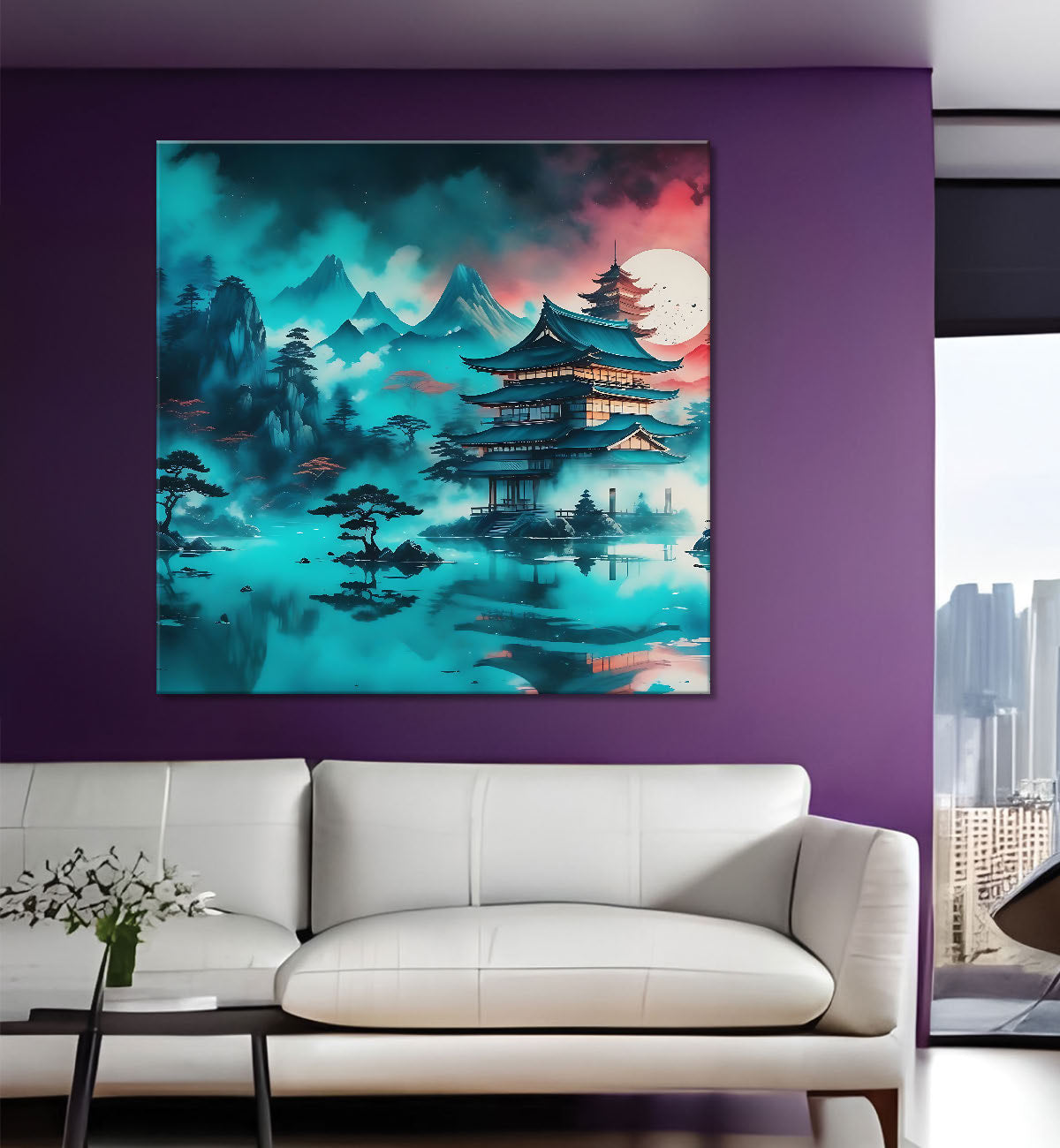 Mountains with aqua water colour painting  24X24 - Nature Art -S-140