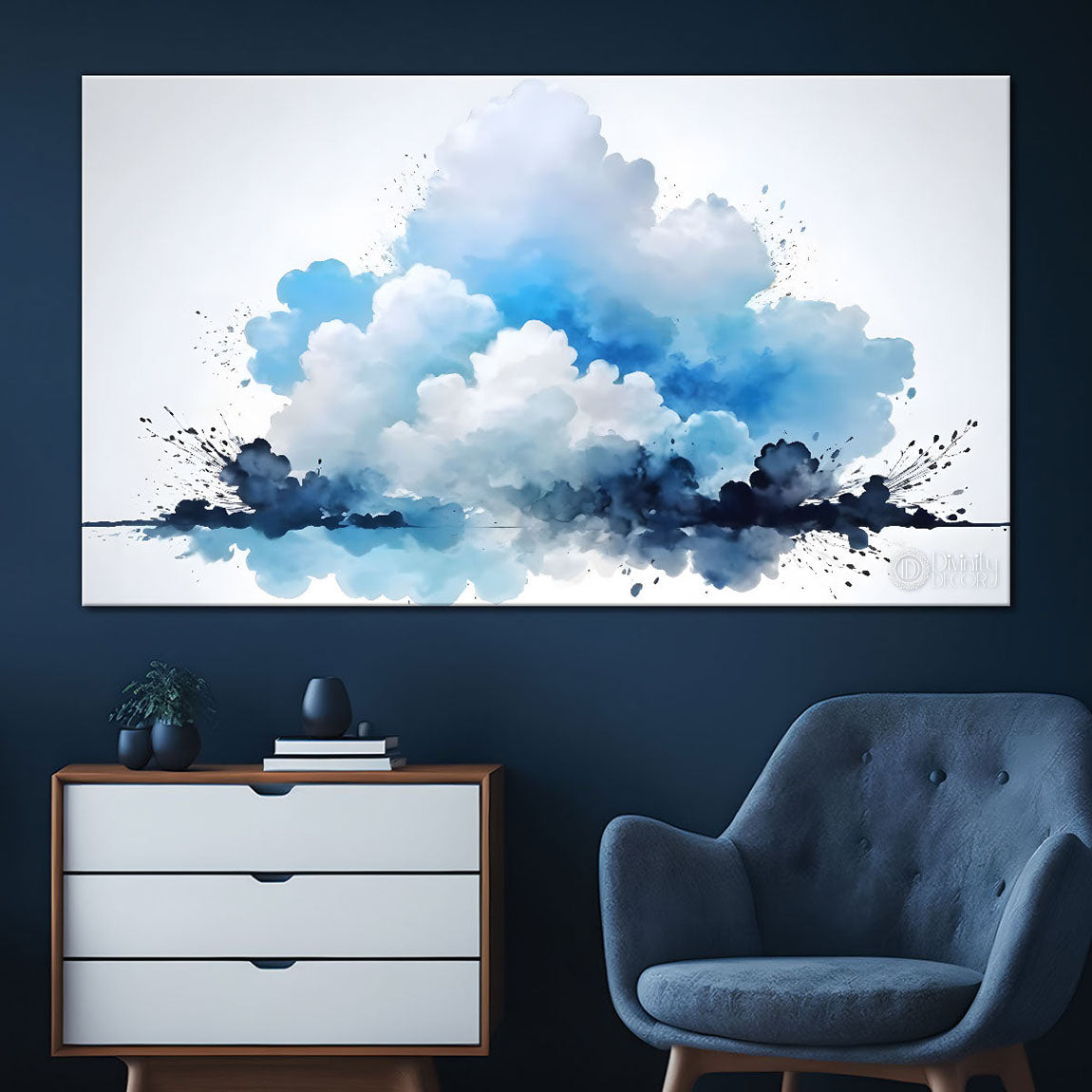 Clouds in textured water color painting Canvas Painting - Nature Art -140