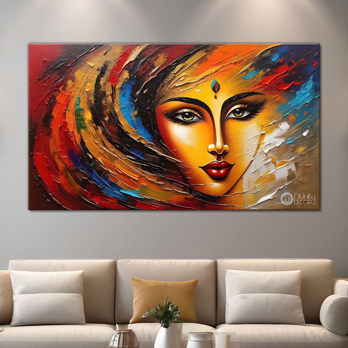Beautiful woman face oil painting Canvas Painting - Design - Modern-L-141