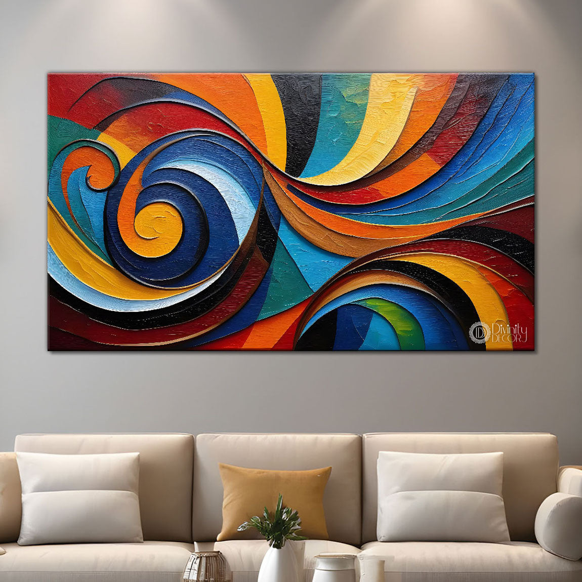 Colorful waves textured modern art Canvas Painting - Design - Modern-L-142