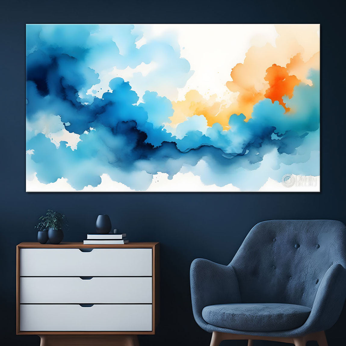 Colorful clouds in textured water color painting Canvas Painting - Nature Art -142