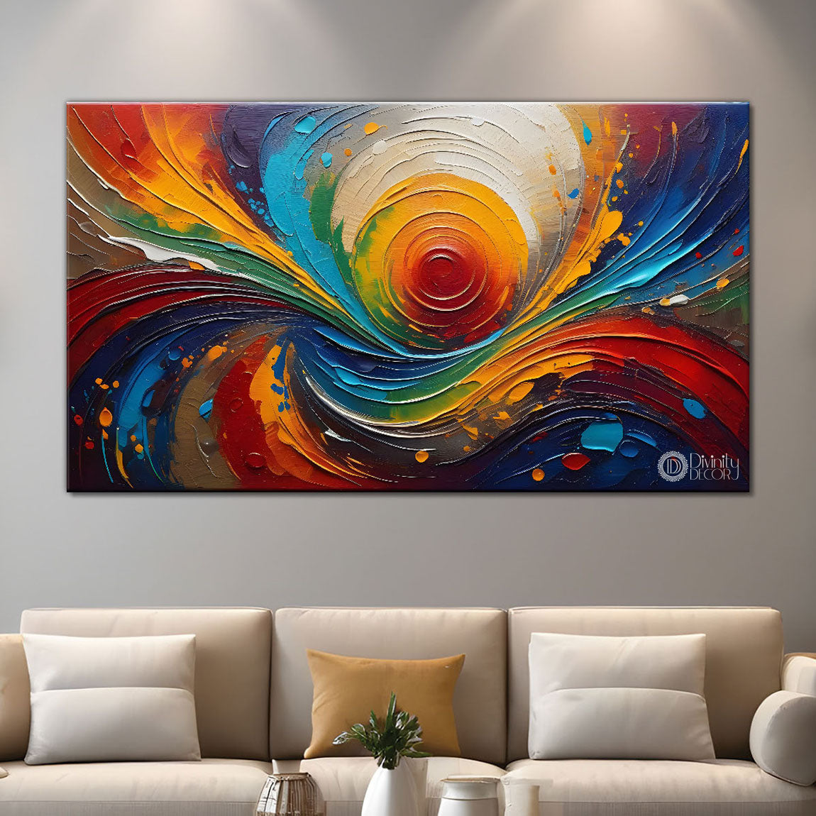 Colorful waves textured modern art Canvas Painting - Design - Modern-L-143