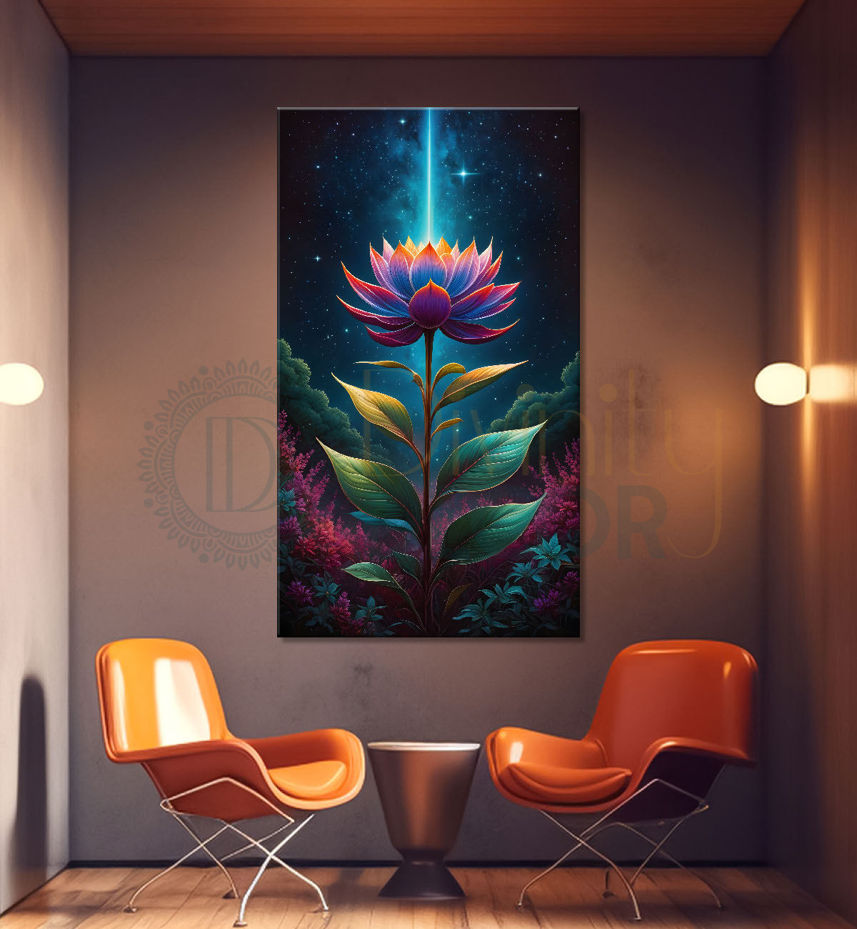 Lotus with cosmic ray with dark textured background painting- Flower-V-143