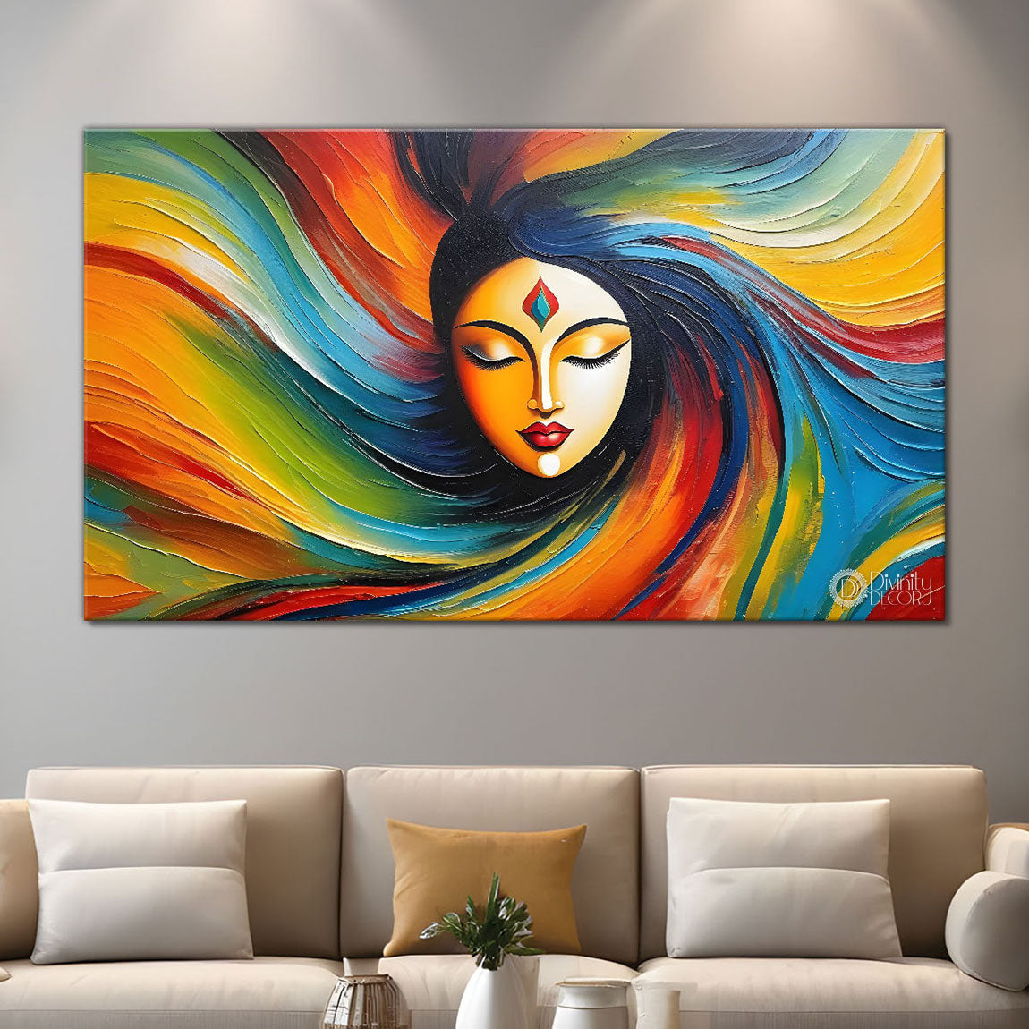 Beautiful woman with colorful hairs painting Canvas Painting - Design - Modern-L-144