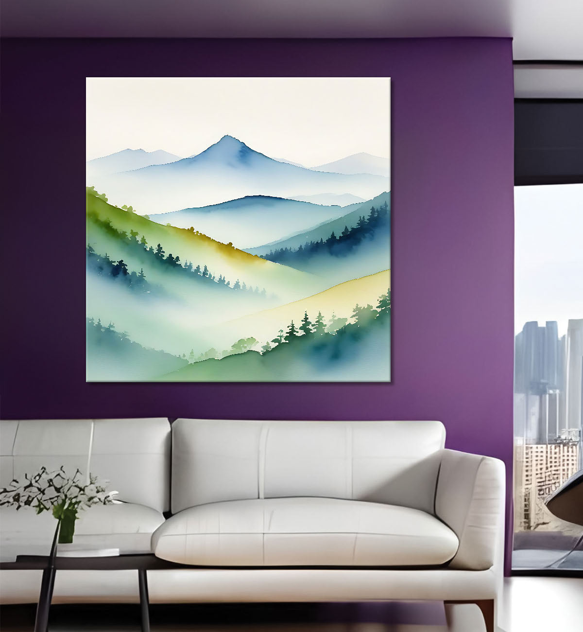 Mountains in water colour painting 24X24  - Nature Art -S-146