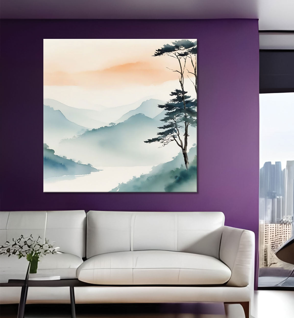 Mountains in water colour painting  24X24 - Nature Art -S-147