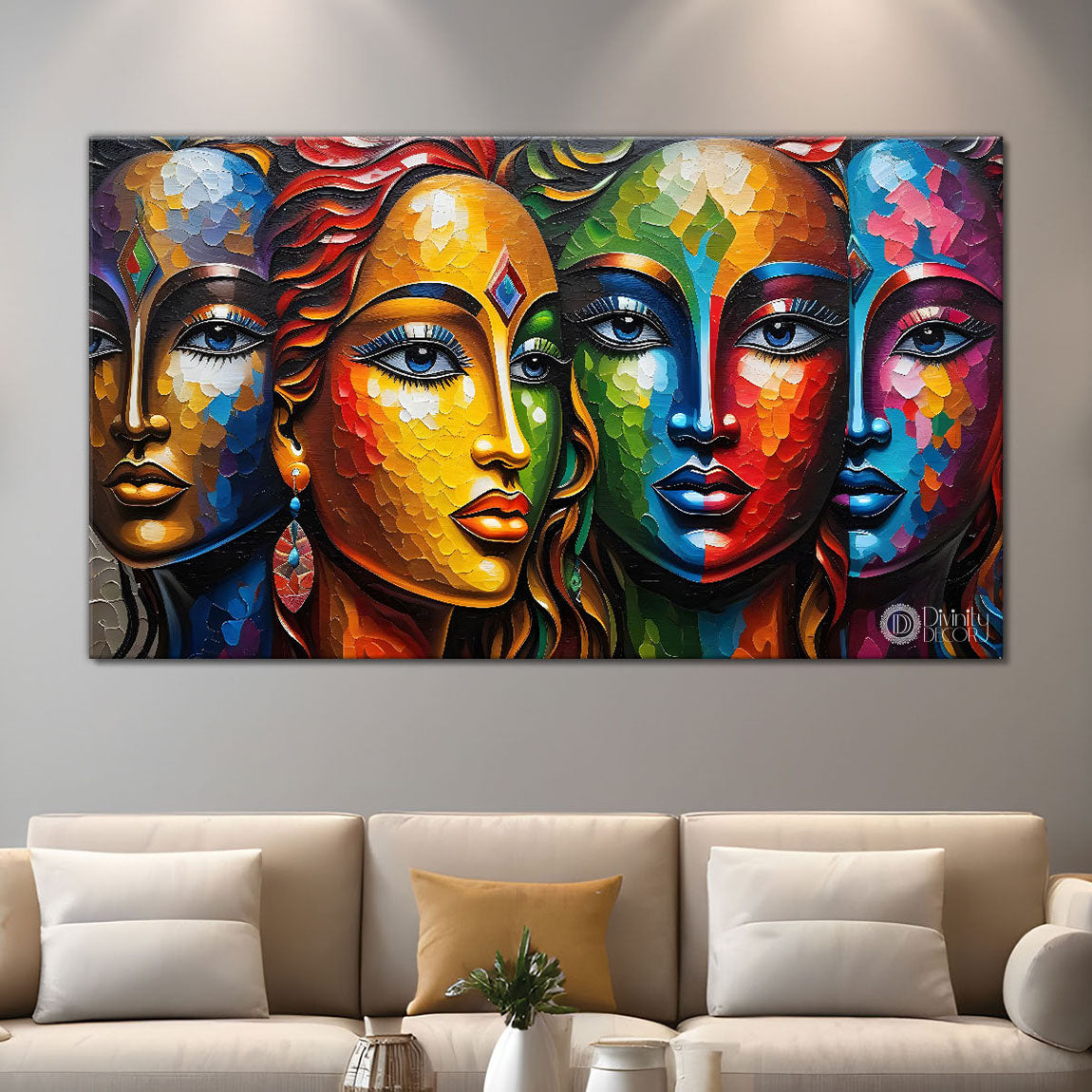 Multiple colorful face modern art Canvas Painting - Design - Modern-L-148
