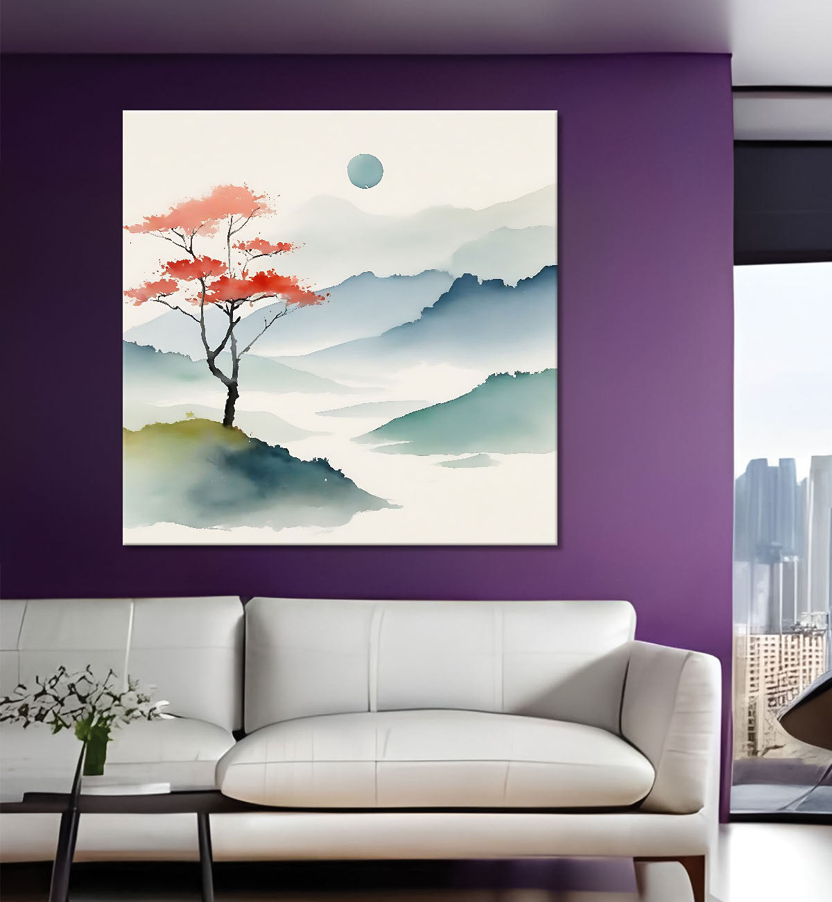 Mountains in water colour painting 24X24  - Nature Art -S-148