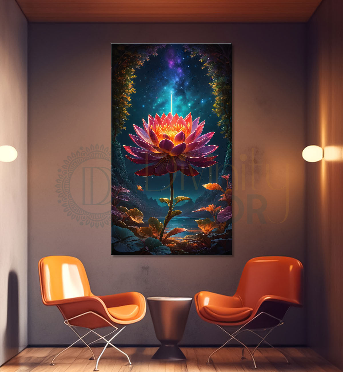 Lotus with cosmic ray with dark textured background painting- Flower-V-149