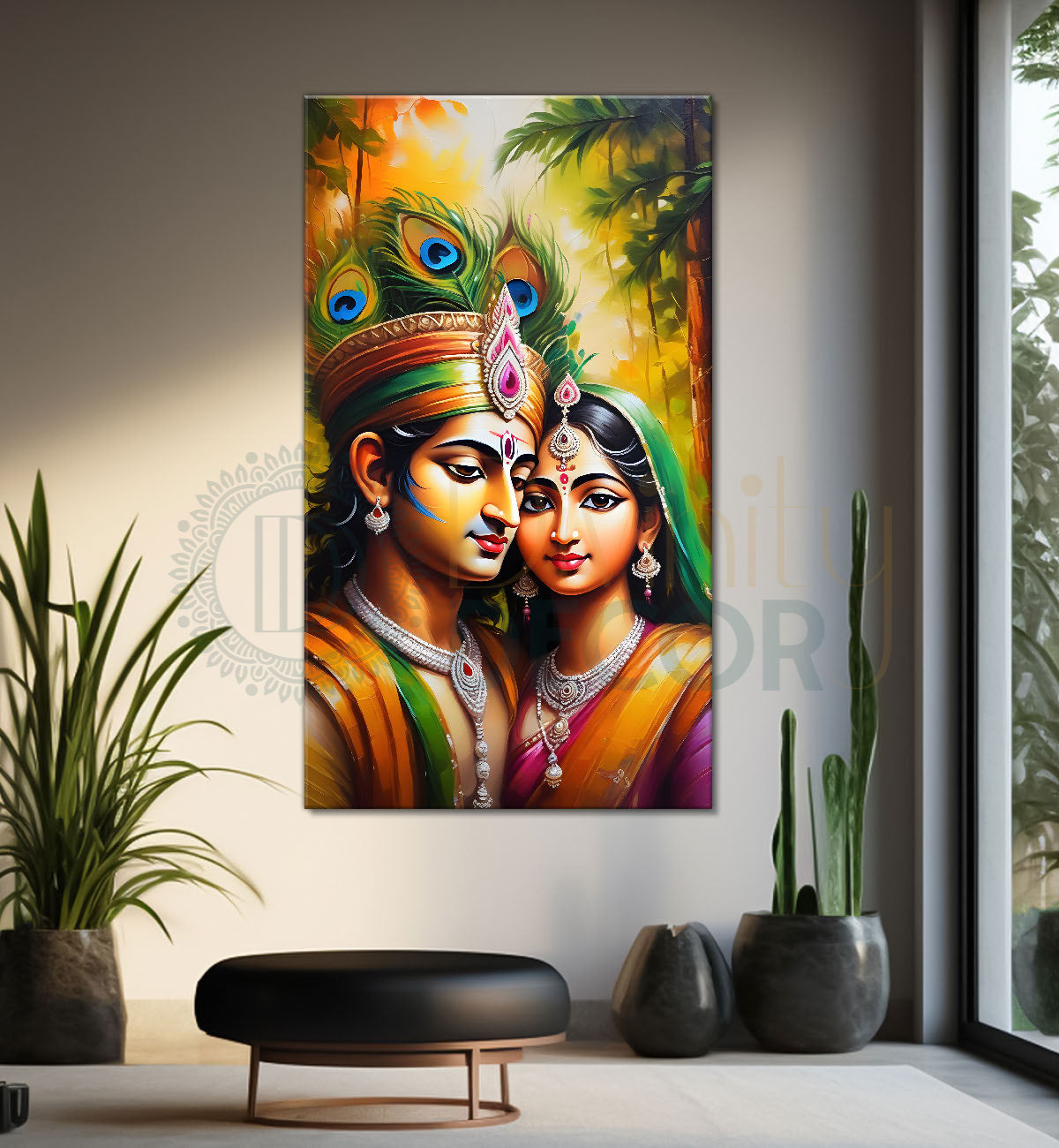 Krishna with radha in yellow background textured art Canvas Painting - Design - Krishna-V-14